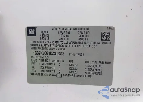 2013 Chevrolet Silverado 2500Hd Work Truck из США, поврежденный, VIN 1GC2KVCG8DZ369358